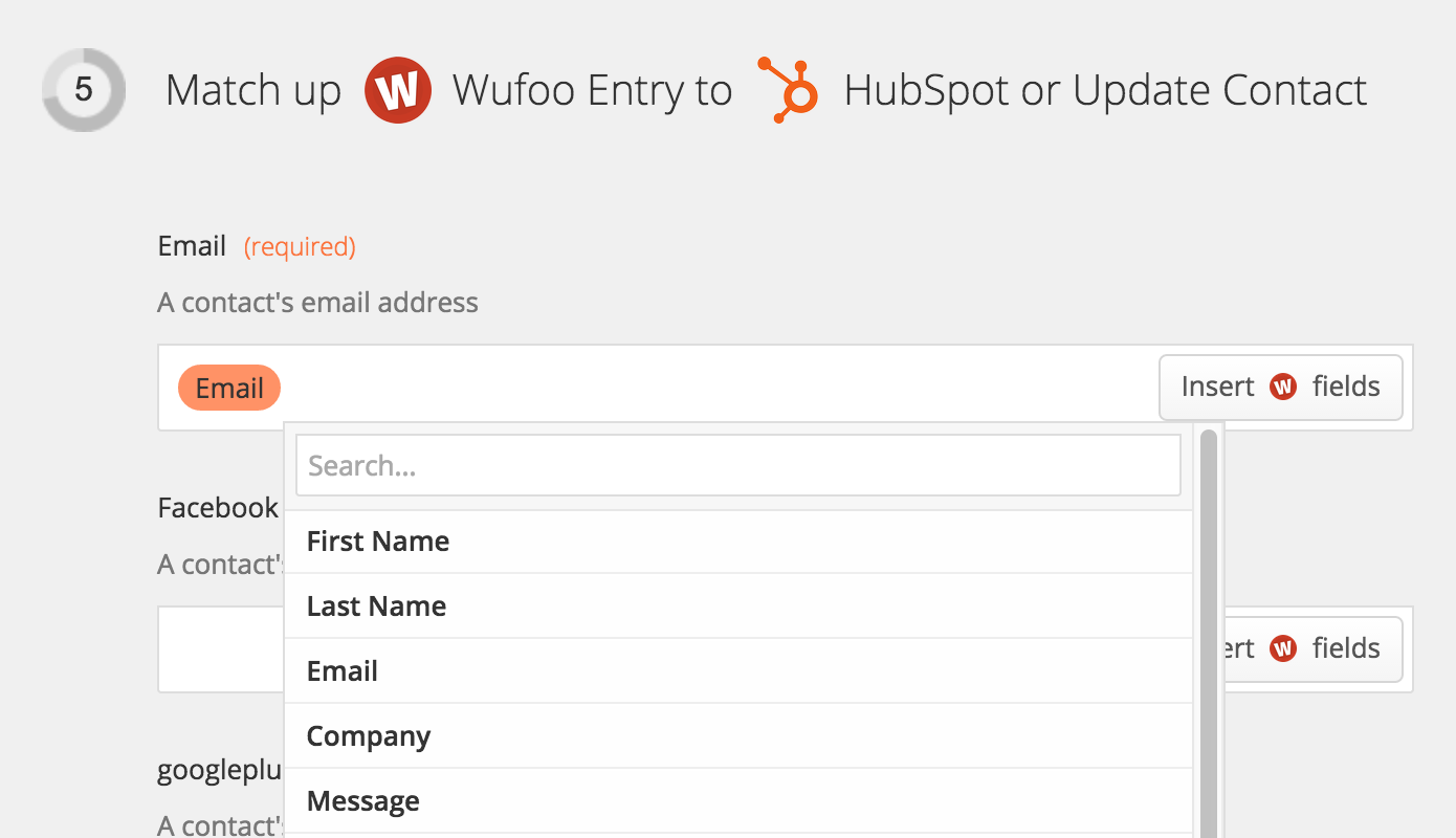 Match up Wufoo form fields with HubSpot CRM contact fields.