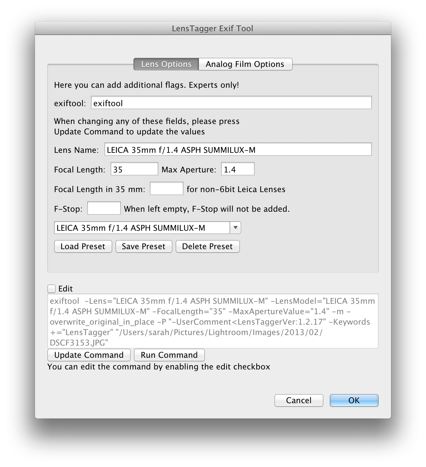 Add EXIF Data to Photos with Lenstagger in Lightroom
