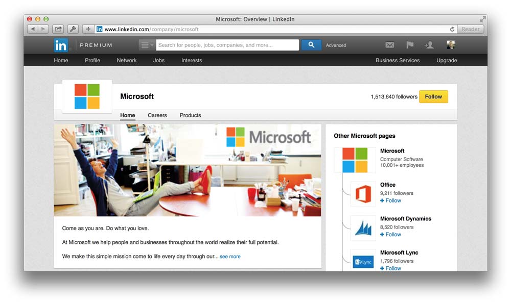 Microsoft Profile on LinkedIn